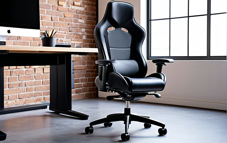 **Ergonomic Office Chair Design:** A sleek, modern ergonomic office chair designed with anthropometric data in mind. The chair should appear comfortable and supportive, showcasing adjustable features. Focus on the chair's biomechanical design for posture and comfort. The background could feature a brightly lit, modern workspace.
